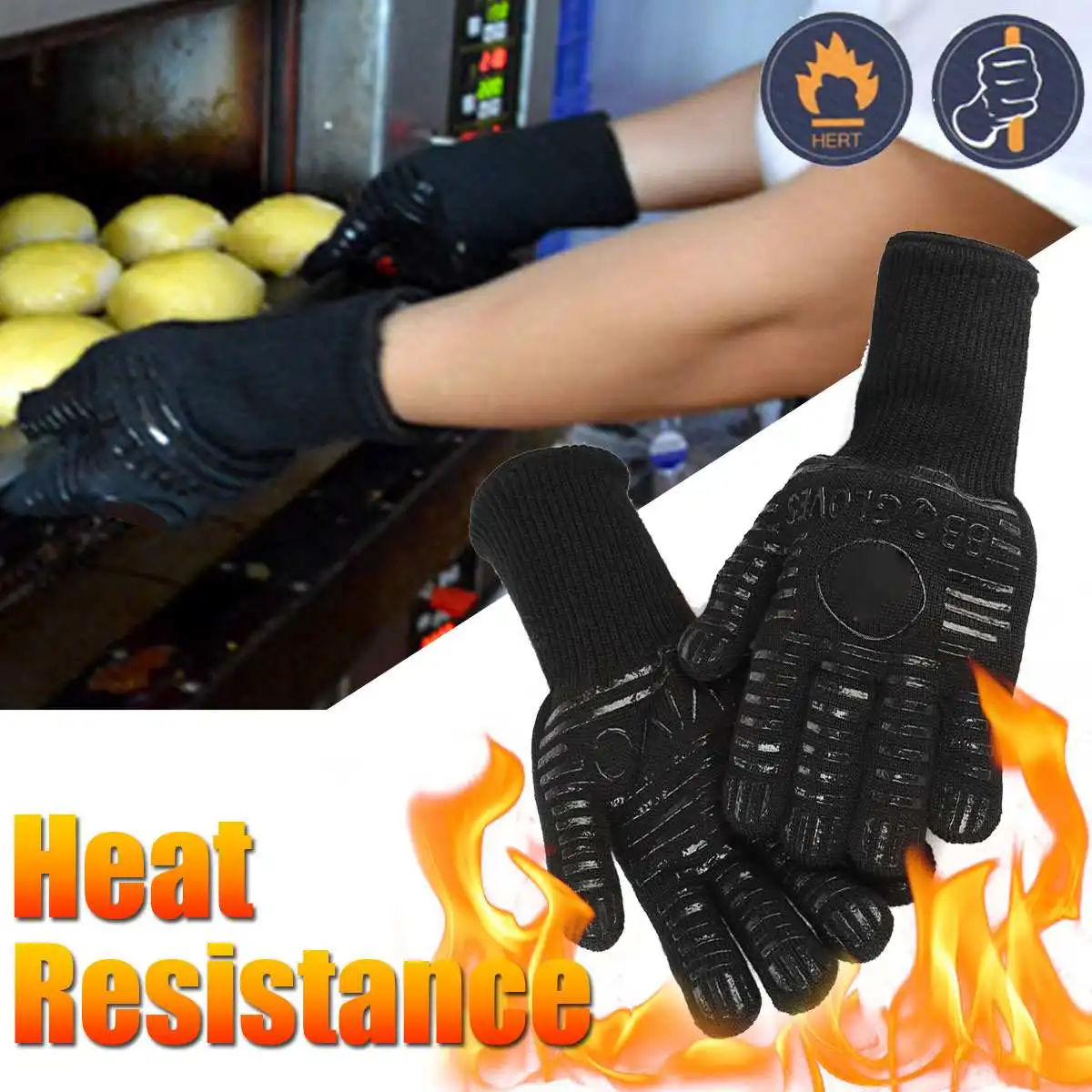 

Safurance 1 Pairs Heat Resistant Gloves BBQ Grill Microwave Oven Cooking Baking Glove Protection Workplace Safety
