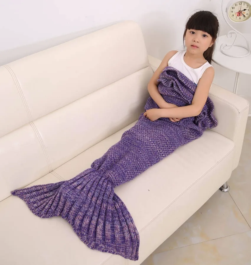 140x70cm Handmade Knitted Fish Mermaid Tail Blankets Warm Sleeping Bag