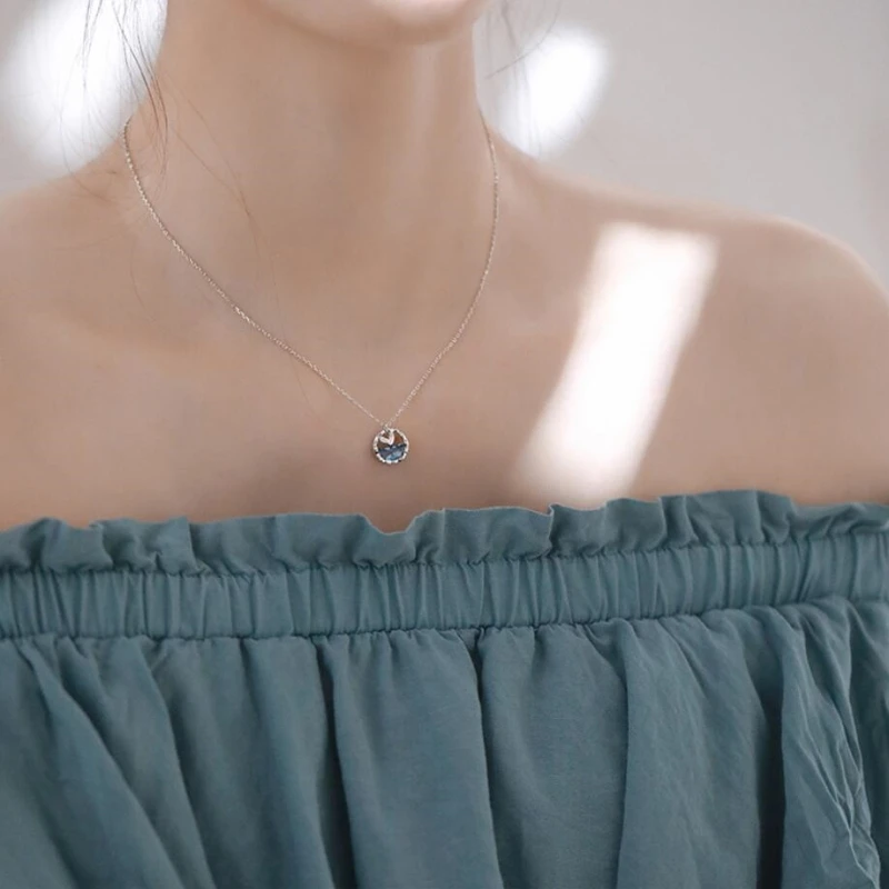 Mermaid Tears Foam Clavicle Chain Student Simple Creativity Fresh 925 Sterling Silver Temperament Female Necklace SNE310 - Image 3