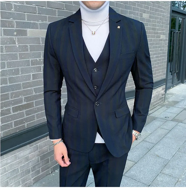 Повседневный полосатый костюм мужской Корейский серый деловой Свадебный тонкий костюм мужской костюм homme 3 шт плюс размер 5XL блейзеры костюм