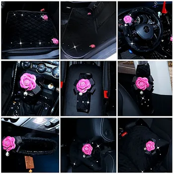 

Rose Camellia Flower Plush Car Headrest Pillow Car Waist Cushion Fashion Car Neck Waist Pillow Universal Women Car Styling