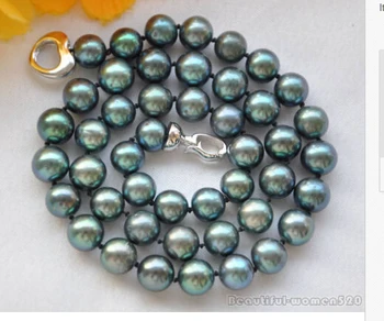 

FREE SHIPPING 10-11mm ROUND peacock BLACK FRESHWATER PEARL NECKLACE 18inch