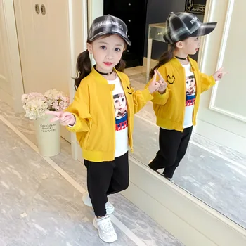 

2019 Autumn Spring Jacket Boys Girls Kids Outerwear Cute Letter Yellow Coats Fashion Print Canvas Baby Children Clothing