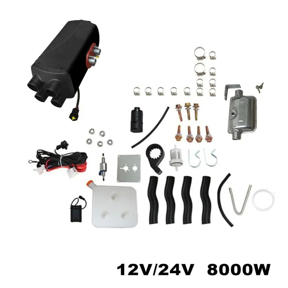 

12V 8KW Parking Diesel Air Heater Four-hole Switch with Muffler For Tank Vent Duct Thermostat Caravan