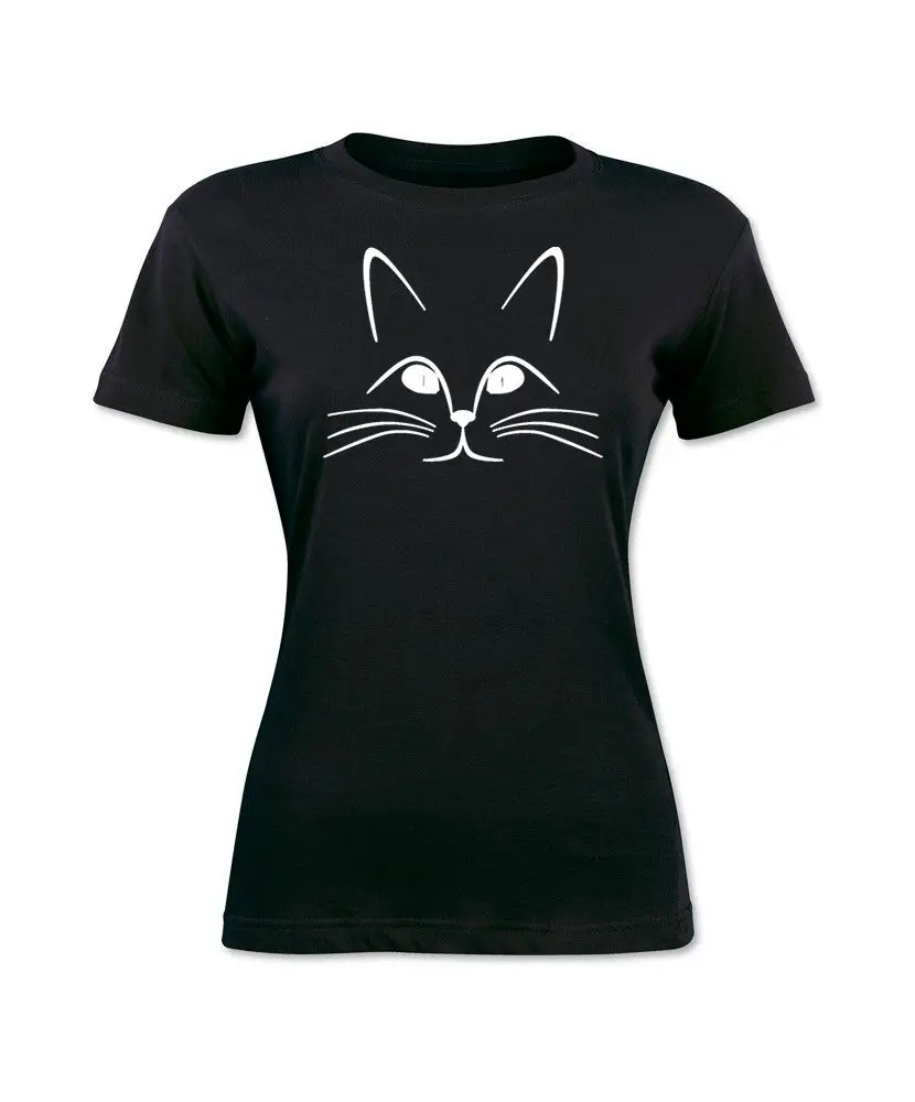 Kitten Face Cute Women’s T Shirt Pet Animal Black Graphic Tee S XL