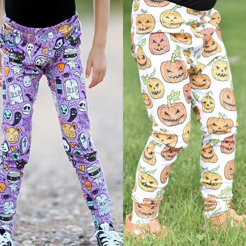 

Hallowen Spring Autumn Winter Casual Fashion Girls Funny Pumpkin Shantou Printing Trousers Kids Long Pants Children's Leggings