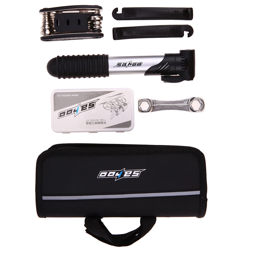 

1set SAHOO Bike Bicycle Cycling Puncture Tire Tyre Multifunctional Repair Tool Set Kits Mini Pump Bag High Quality Repair Tool