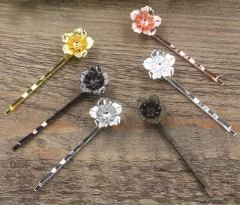 

16*6mm Vintage Filigree Flower Bobby Hairpins Blanks Findings Cabochons Bases DIY Women's Bride Hair Clips Making Multi-color