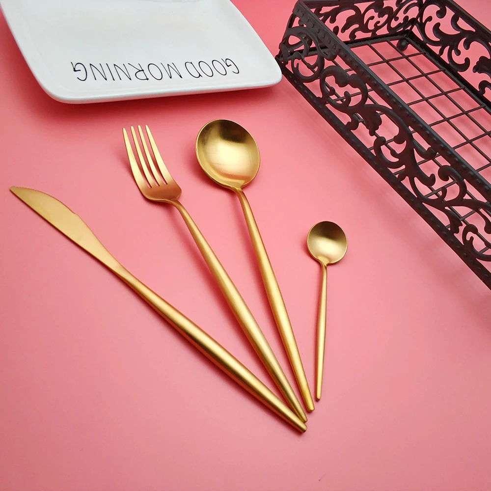 

Hot Sale 4 Pcs/set Pure Gold Dinnerware Knife Western Cutlery Kitchen Food Tableware Dinner Set Cutlery Set Korean Kitchen