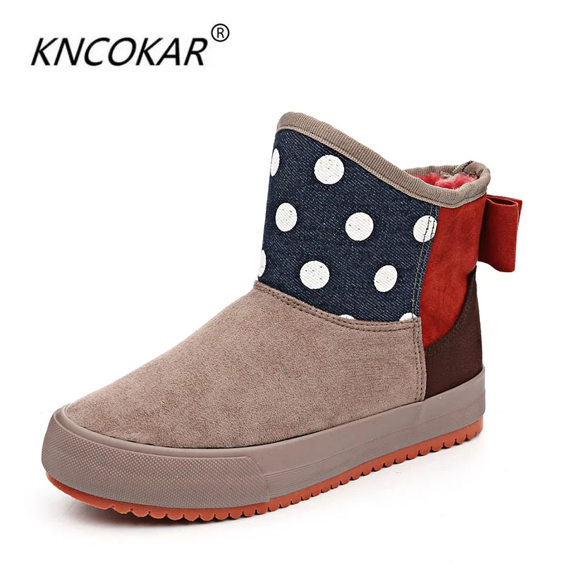 

KNCOKAR2018Winter Women's Snow Boots Fashion Solid Round Toe Hot Slip-On Shoes Scarpe Thickening of the fur boots hot boots bow