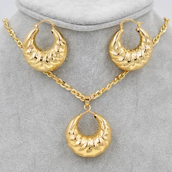

Sunny Jewelry Big Hoop Statement Luxury Copper Jewelry Sets Women Birthday Gift Earrings Pendant Necklace For Party Daily Wear