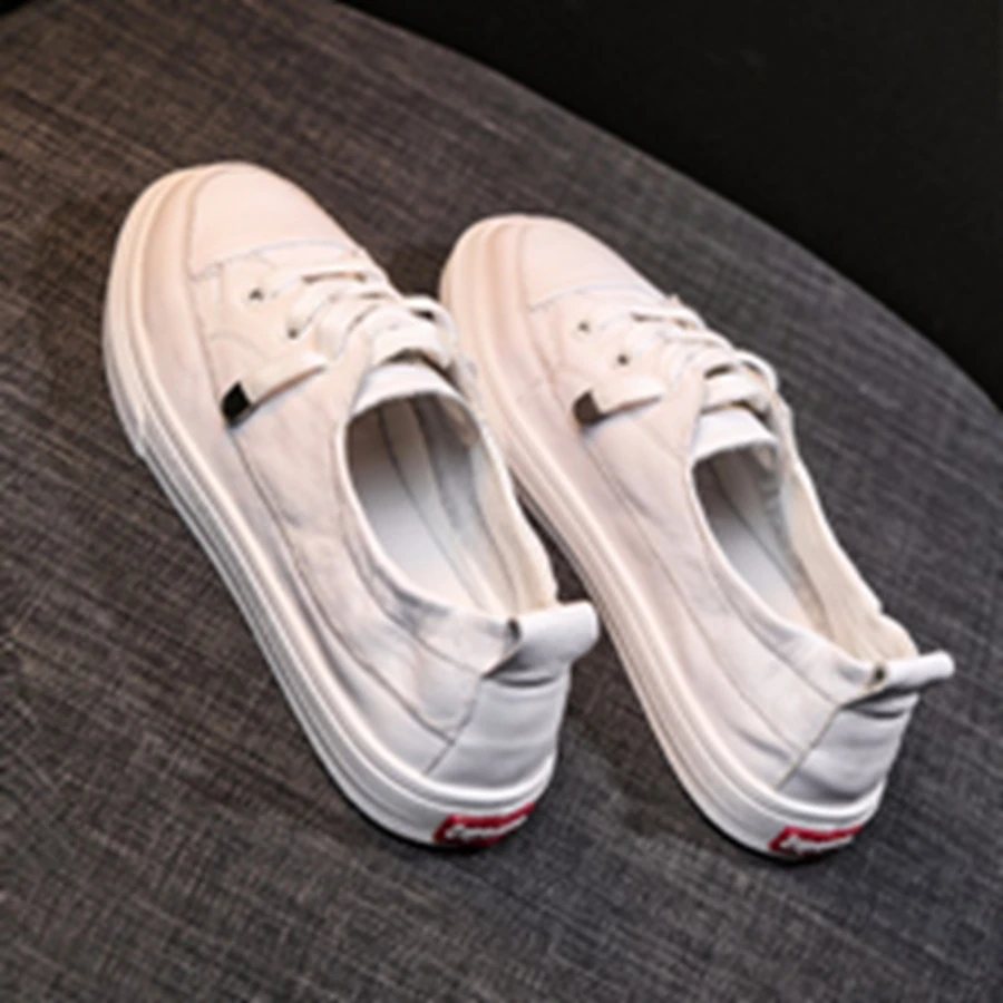 

2019 spring new casual comfort wild low-cut lace single shoes flat non-slip white shoes
