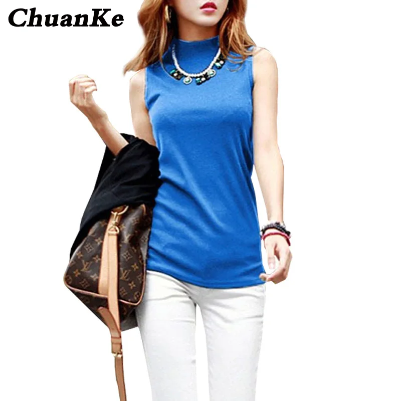 

women fashion solid sleeveless T-shirt 2017 women autumn winter Tops Tees cotton turtleneck t shirt women 10 colors