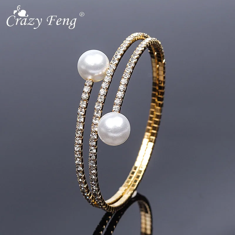 

Crazy Feng Cheer Crystal Open Cuff Bracelets For Women Gold Silver Cubic Zirconia Charm Bracelets Bangles Wedding Gfits Bijoux