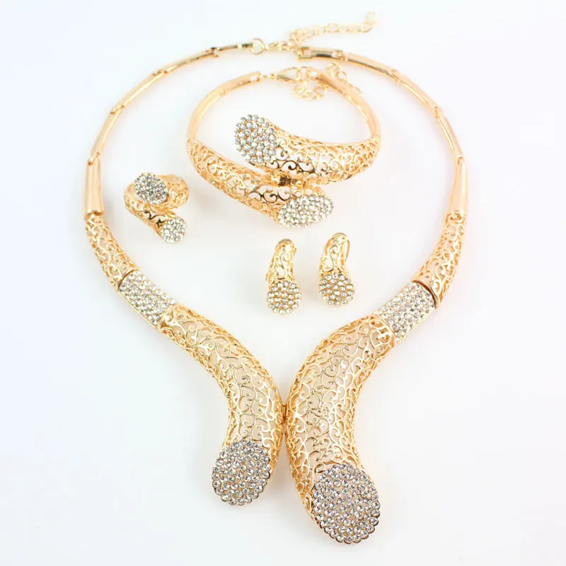 Новая распродажа! Дубай Африканский Золотой цвет ожерелье серьги костюм Ювелирные наборы для женщин Свадебные украшения - Окраска металла: 4pc white