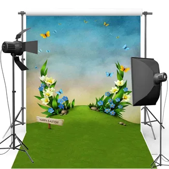 

Happy Easter Vinyl Photography Background For Wedding Green Lawn New Fabric Flannel Backdrop For Children photo studio GE317