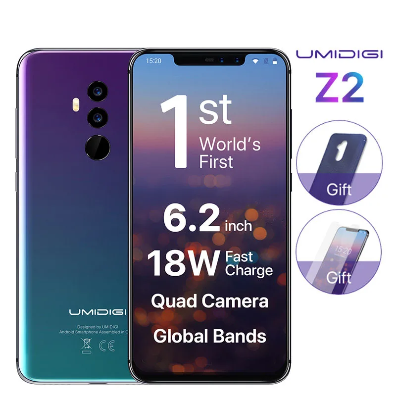 

UMIDIGI Z2 4G Global Version Helio P23 Android 8.1 Mobie Phone 6GB 64GB Quad Camera 6.2" Full Screen 3850mah Face ID Smartphone