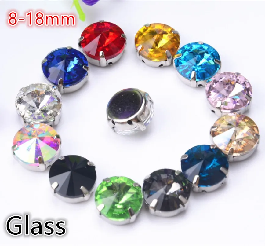 

Glass 20pcs/Lot Rivoli Round Rhinestones Wedding Decoration 8-18mm Stone And Crystal Sew On Glue On Beads Woth Claw Setting DIY