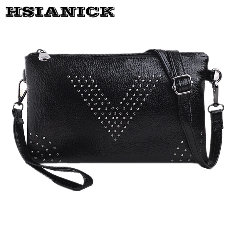 

female washed leather personality rivet single-layer single shoulder bag handbag lady clutch long design dual-use clutch bag