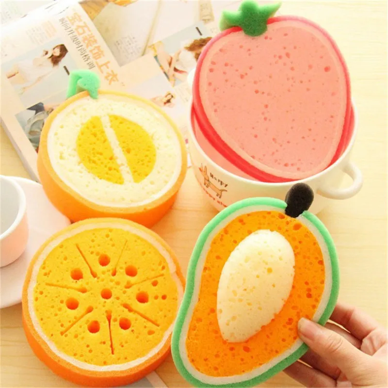 

4pcs/set Fruit Shape Microfiber Sponge Scouring Pad Cleaning Cloth Dish Washing Remove Stains Sponge Kitchen Organizer Tools