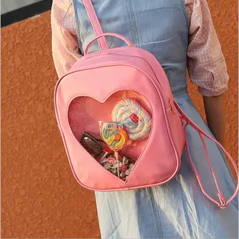 

Women sweet transparent heart shaped backpack girl's loveliness mini student shoulder ita bag Teenage Girls Lovely SchoolBags