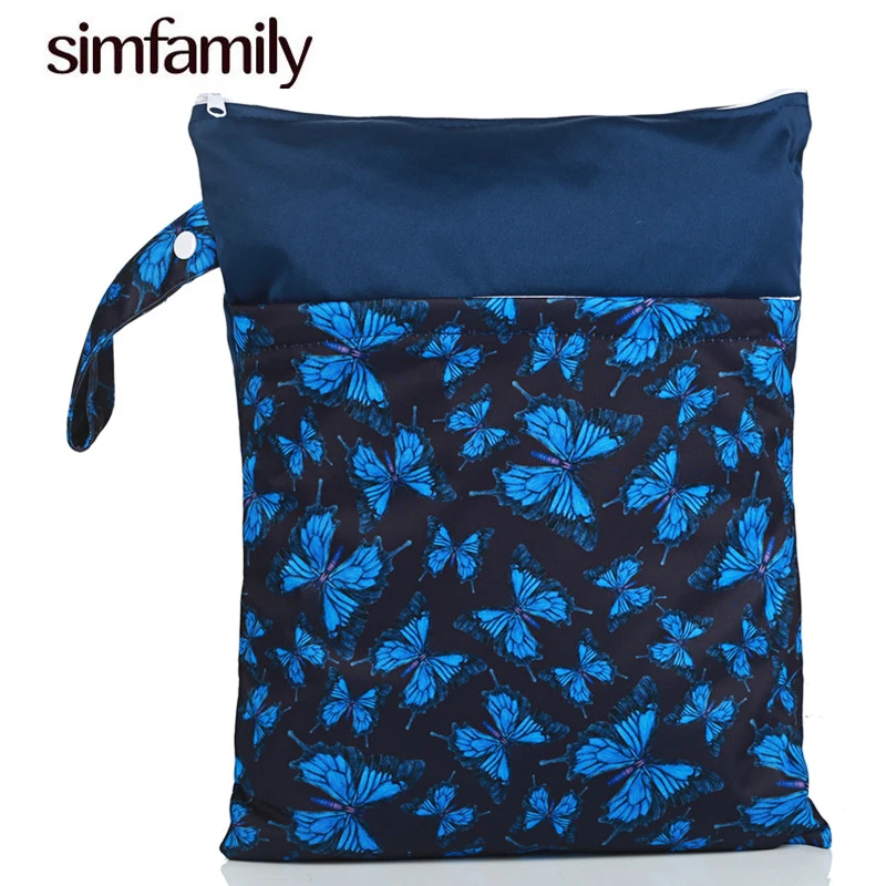 [Simfamily] Новое поступление многоразовая сумка для подгузников с принтом в виде голубой звезды, двойной карман, ручка из ткани, 28x36 см