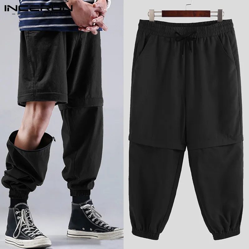 INCERUN/мужские Новые однотонные шорты двух цветов, рабочие шорты с эластичной резинкой на талии, на молнии, свободные прямые спортивные повседневные брюки 5XL