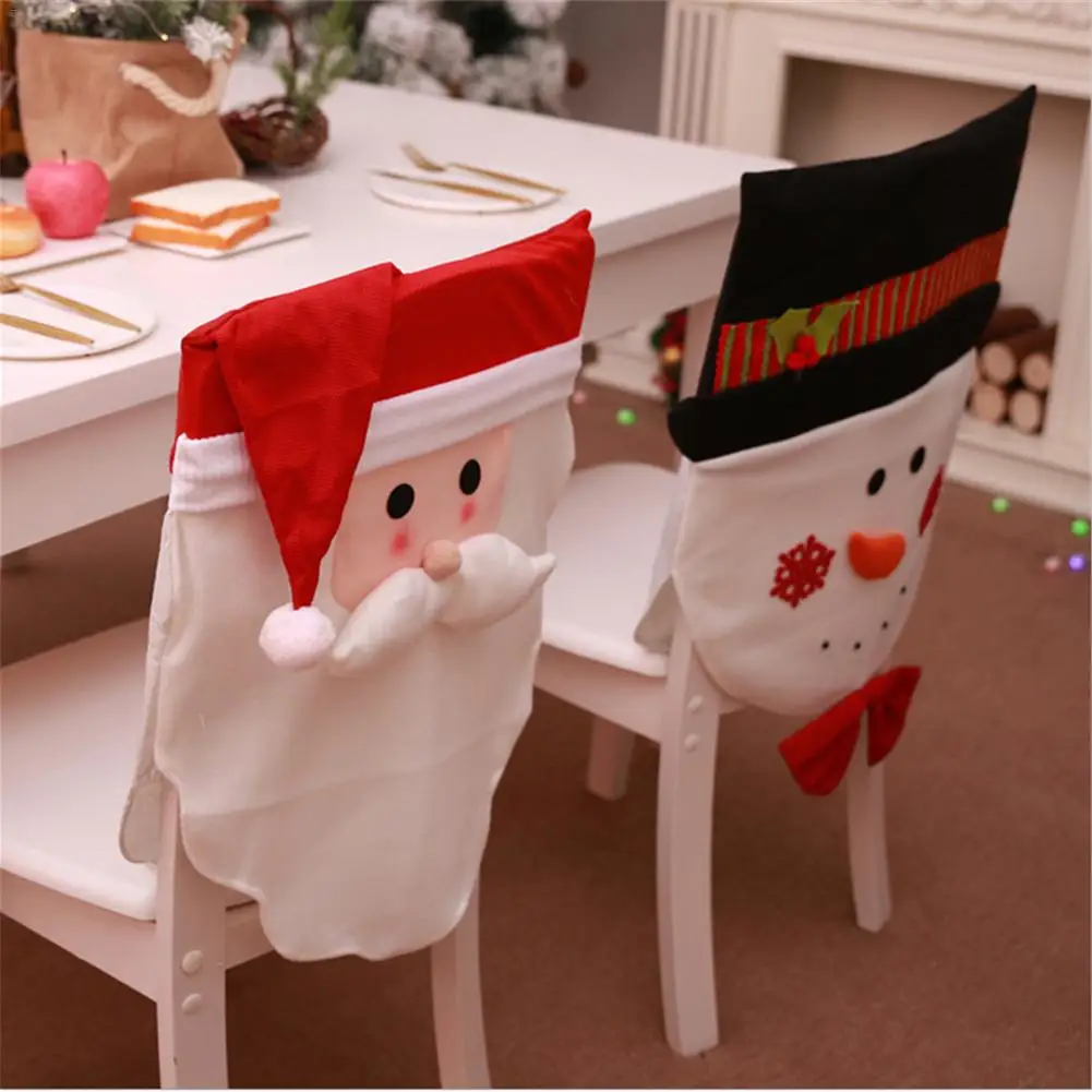 

New Year Removable Santa Claus Snowman Chair Covers Christmas Decorations Dinner Chair Xmas Cap Set Folding Hotel Chair Covering