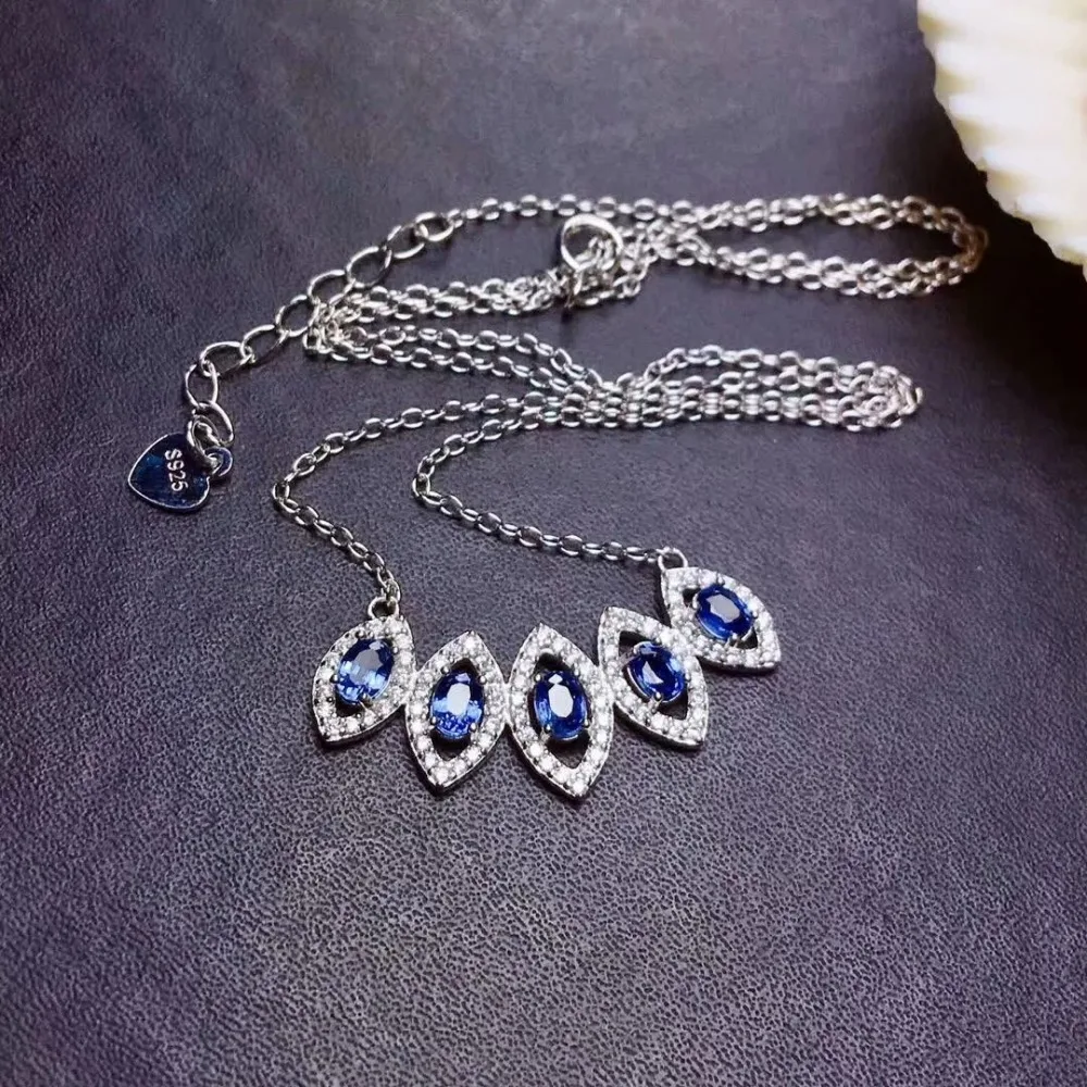 

shilovem 925 silver sterling real Natural sapphire PENDANTS fine Jewelry trendy send necklace plant 3*4mm plant mz0304982agl