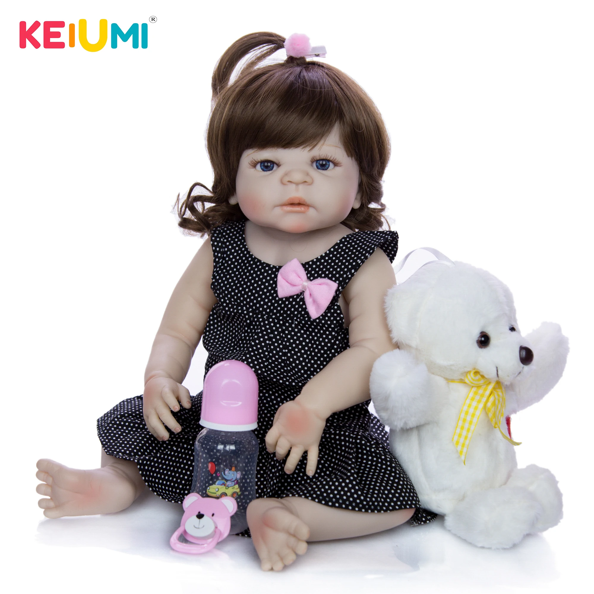 

Realistic KEIUMI New Style 23'' 57 cm Reborn Boneca Girl Full Silicone Body Reborn Doll Kid Playmate Baby Toy Girl Birthday Gift