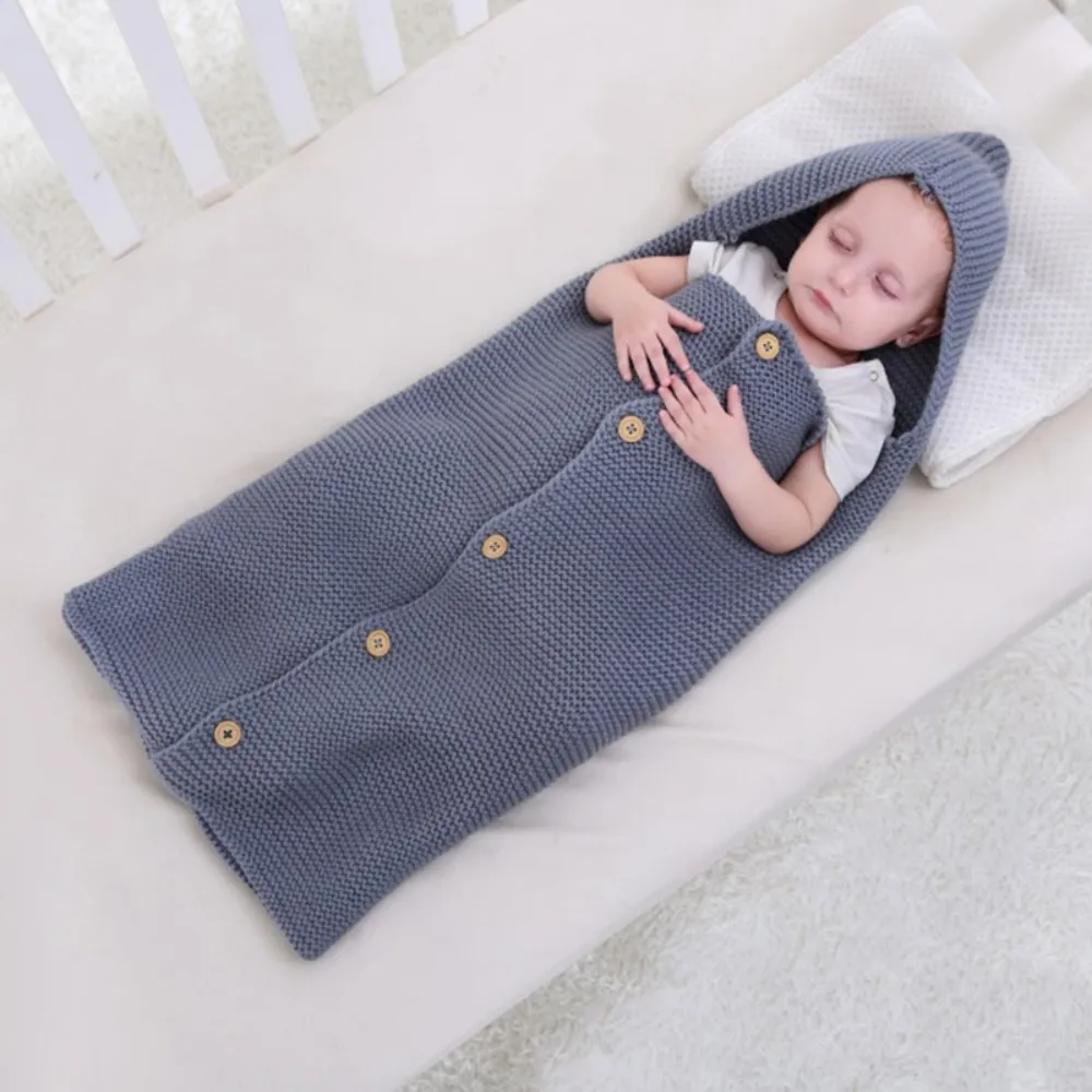 Baby Knitted Sleeping Bags Super Soft Cotton Crochet Envelope Solid
