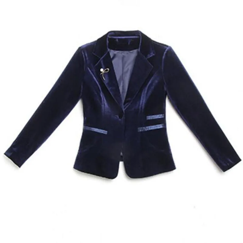 LXUNYI, новинка, весенний женский бархатный пиджак, Модный деловой тонкий бархатный блейзер с длинным рукавом, элегантное короткое пальто, красный, зеленый, синий - Цвет: Dark Blue
