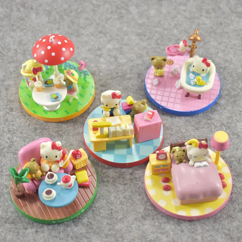 

1PCS PVC Hello Kitty Scene Version Cute Cats Bear Animals Cartoon Animal Model Action Figure Toys For Children Playing Toy