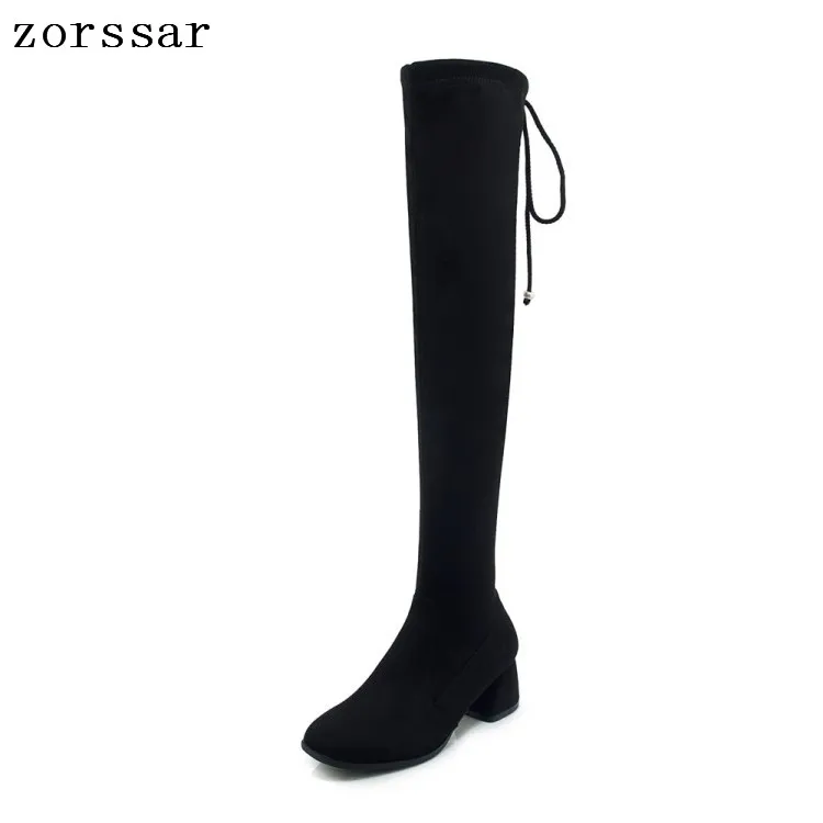 

{Zorssar} 2019 Women Over The Knee Boots Sexy Flock Leather Square High Heel Women Shoes Winter Warm Snow Boots Big Size 33-43