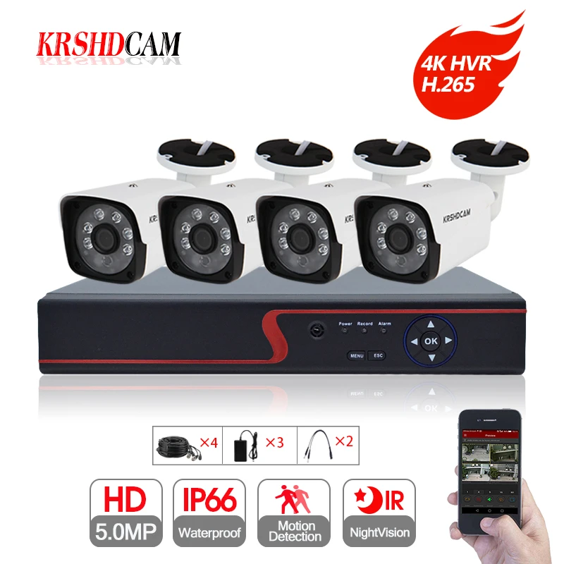 4CH CCTV система 5MP H.265 DVR 4 шт. 5.0MP AHD камера 2592*1944 IR Водонепроницаемая наружная