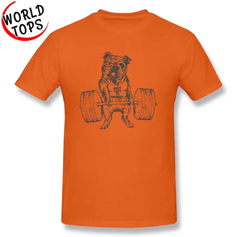Crazy Short Sleeve Tops & Tees Labor Day Round Neck 100% Cotton Male Tshirts ENGLISH BULLDOG LIFT Crazy T-shirts Plain ENGLISH BULLDOG LIFT orange