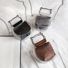 Ladies transparent bucket bag transparent plastic small shoulder bag female chain Messenger bag Messenger bag design cat handbag transparent bucket bag and pouch bag