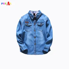 Новое поступление, Весенняя Джинсовая блузка для маленьких мальчиков Детский топ с длинными рукавами, модные повседневные джинсовые рубашки для школьников
