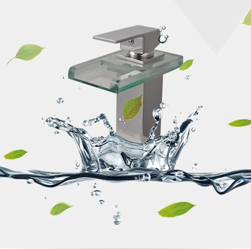 bathroom led water faucet light glass sink faucet led color change