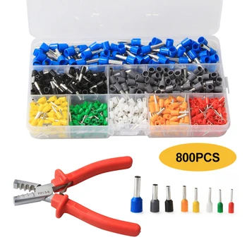 

800Pcs Wire Connector Crimping Terminal Assorted Set with 1PC Hand Ferrule Crimper Plier Crimp Tool Kit