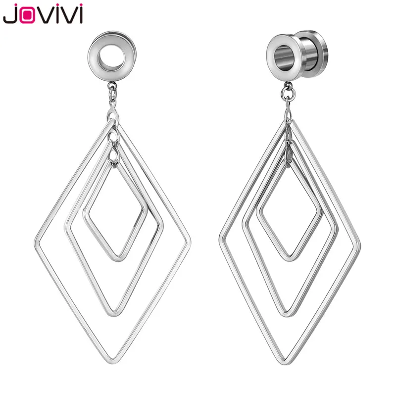 

Jovivi Rhombus Pendant Statement Drop Dangle Earrings Ear Tunnels Plugs Expander Gauges Stretcher Body Piercing Jewelry 6mm-16mm