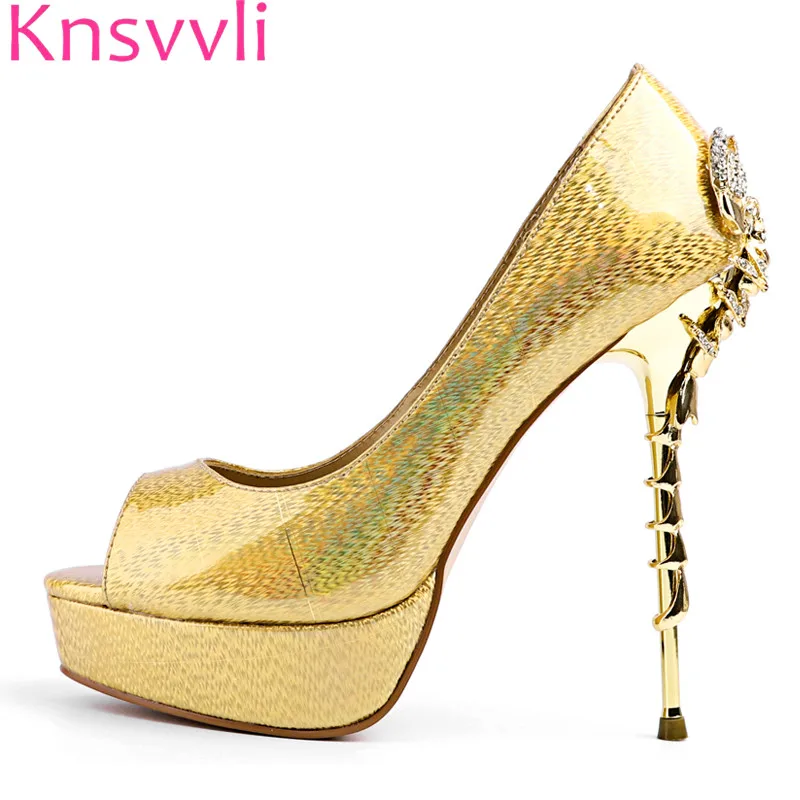 

Knsvvli Fish Patterns Sheepskin Women Shoes Extreme High Heels Fish Mouth Platform Metal Scorpion Iron Heel Woman Shoes Pumps