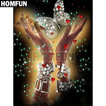 

HOMFUN Full Square/Round Drill 5D DIY Diamond Painting "Hand butterfly bird" Embroidery Cross Stitch 3D Home Decor Gift A00357