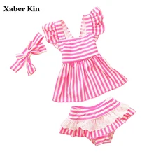 Xaber Kin/купальник в красную полоску с повязкой на голову для девочек, детский купальник из двух предметов, купальный костюм, красивая пляжная одежда для девочек, G11-K34