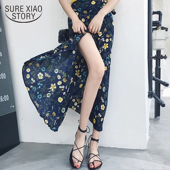 

fashion skirts womens 2019 holiday beach summer women skirt sexy Side split high waist print chiffon skirt women clothes 3041 50