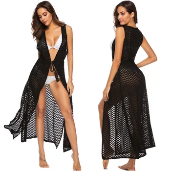 

Beachwear Tunic For The Beach Sarongs Coverup Pareo Dress Cross-Border Wavy Belt Brazil Southeast Asia Polyester Solid
