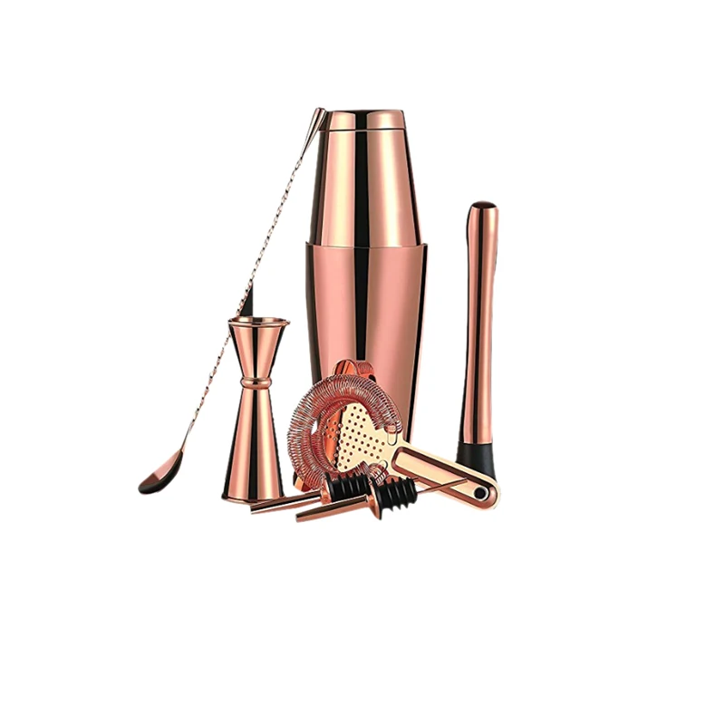 

2019 Brandnew 8 Pieces Cocktail Bar Set Cocktailshaker 800ML Boston Shaker Set with Copper Color in Barware
