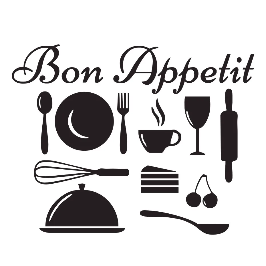 Bon Appetit French Wall Sticker Kitchenware Wall Decal Kitchen Home Decor Vinyl Waterproof Removable DIY Stickers