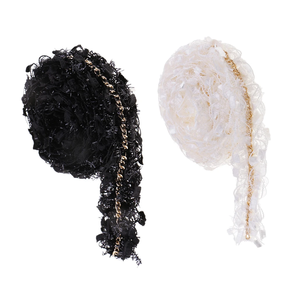 fityle 1 Yard Polyester Material Hairy Design Ribbon Chain Lace Sewing Embellishment 35mm For Bag, Clothes, Headwear.