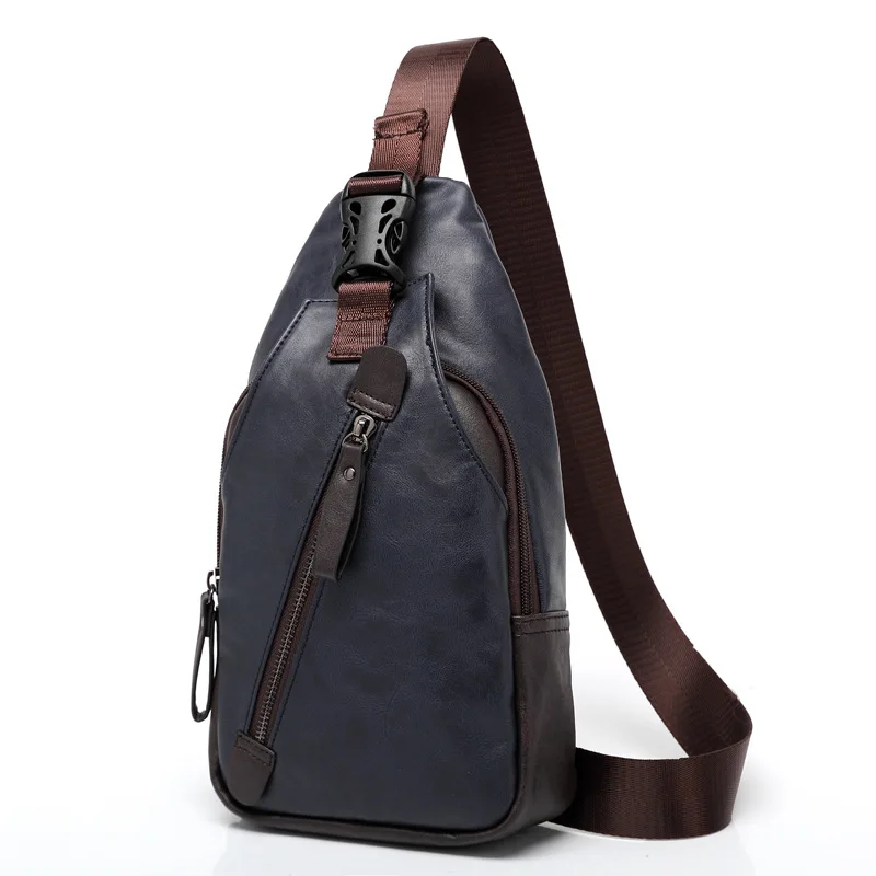 Новые мужские сумки-мессенджеры, кожаная нагрудная сумка, винтажная кожаная мужская дорожная сумка на одно плечо, водонепроницаемый рюкзак, Sacoche Homme - Цвет: navy blue